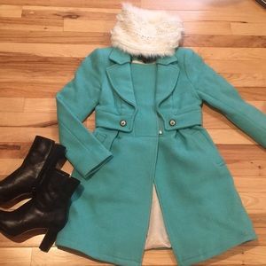 Super cute long wool jacket in turquoise XS
